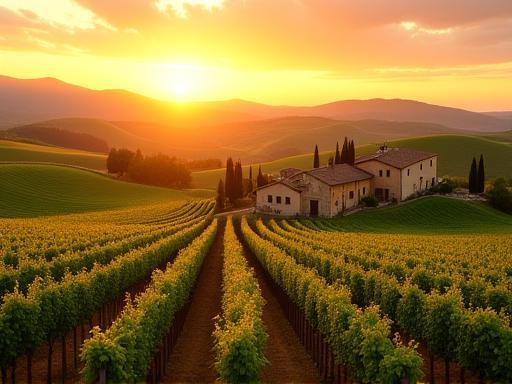 Vineyard in Tuscany at sunset